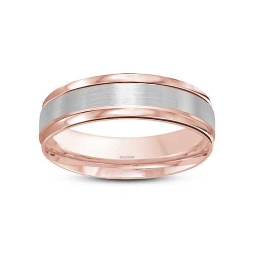 Satin Two Tone 14k Solid Gold Wedding Ring - Aniketos