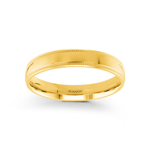 14k Gold Wedding Band 4mm dome Mil-grained - Aristophanes