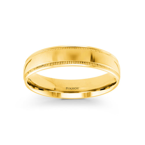 14k Gold Wedding Band 5mm Dome Milgrain - Aristos