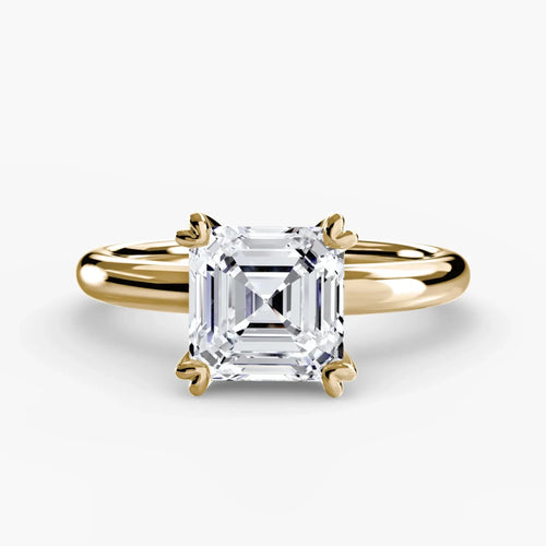 The Veyra asscher cut diamond double prong solitaire engagement ring in yellow gold