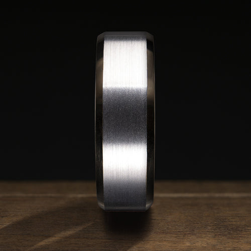 White gold brushed ring polished beveled edges