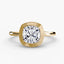 Cushion cur bezel set ring in yellow gold solitaire setting