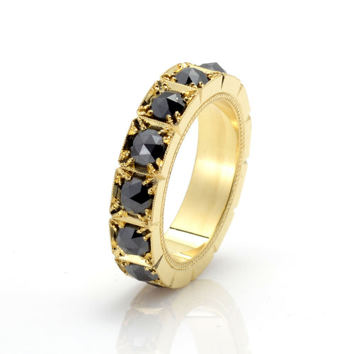 Twilight Elegance 18K Gold Eternity Ring with Rose Cut Black Diamonds