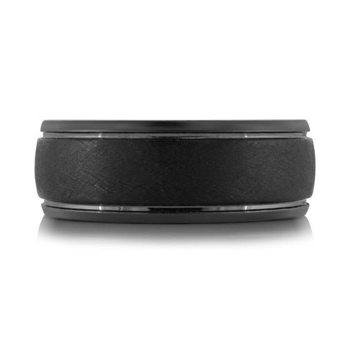 The Voltshade - Black Tantalum Ring with Brushed Finish and Polished Grooved Edges