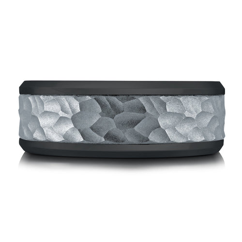The Shadowline - Black Tantalum Ring with Hammered Titanium Center