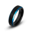 Black brushed tungsten ring with blue polished beveled edges 6mm