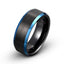 Black brushed tungsten ring with blue polished beveled edges 8mm