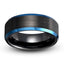 Black brushed tungsten ring with blue polished beveled edges 8mm