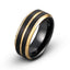 Black brushed tungsten ring yellow gold edges 8mm 