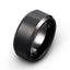 Black brushed tungsten ring polished beveled edges 10mm 