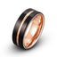 Black brushed tungsten ring center rose gold grooved 8mm width