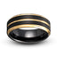 Black tungsten ring yellow gold edges 
