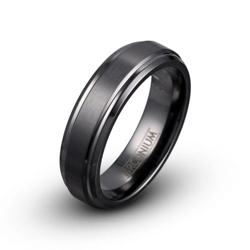 Black Zirconium Ring – Brushed Finish with Polished Stepped Edge