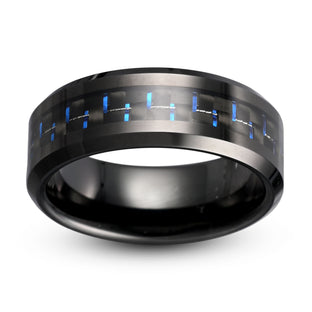 Agathon - Black Tungsten Ring with Blue Carbon Fiber Inlay