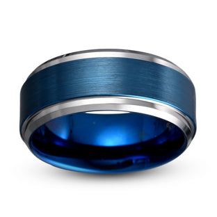 Adonis - 9mm Blue Brushed Tungsten Ring with Gray Edges