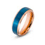 Blue brushed tungsten carbide ring with rose gold polished stepped edges 6mm width