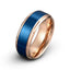 Blue brushed tungsten ring with rose gold polished stepped edges 8mm width