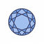 Blue geometric round diamond shape on a white background