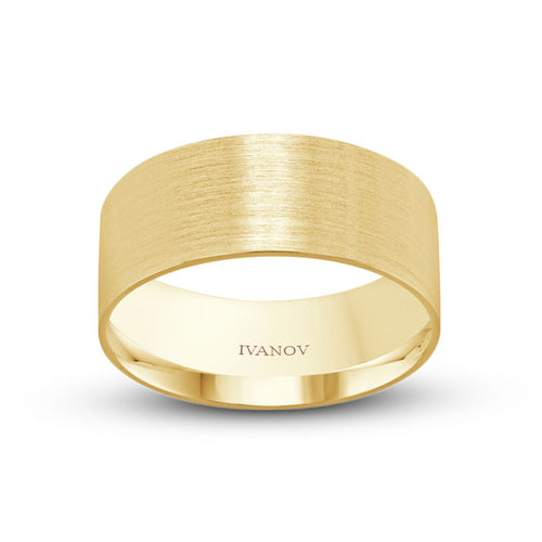 Yellow gold brushed finish wedding band flat style 9mm width Ivanov