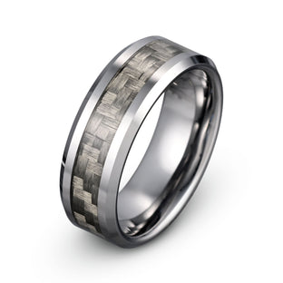 Achilleas - 8mm Tungsten Ring with Gray Carbon Fiber Inlay