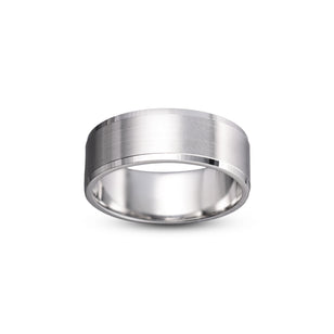 Classic white gold wedding band flat style brushed finish polished edges