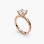 Side view of The Seris showing cushion cut diamond in secure double prong setting rose gold