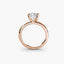Side view of The Seris showing cushion cut diamond in secure double prong setting rose gold