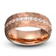Rose gold tungsten ring with pave cubic zirconia all around the ring hammered brushed finish 8mm