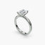 Side view of The Sylvene showing emerald cut diamond ring in balanced double prong white gold setting