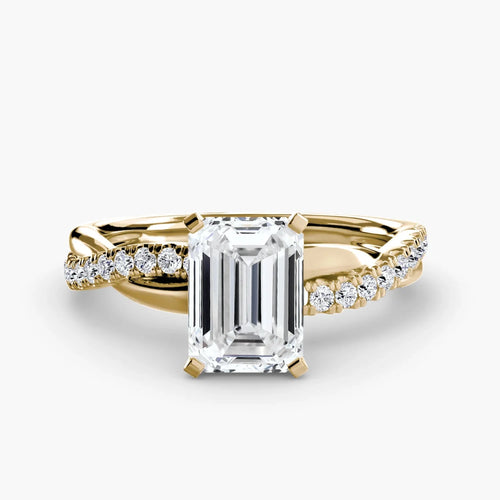 The Haloire - Emerald Cut Diamond Ring with Twisted Micropave Band