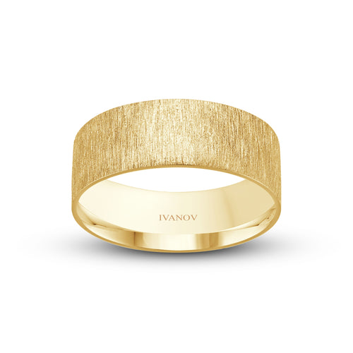 8mm Flat 14K Gold Wedding Ring with Unique Flap Finish. Engrave It Free.