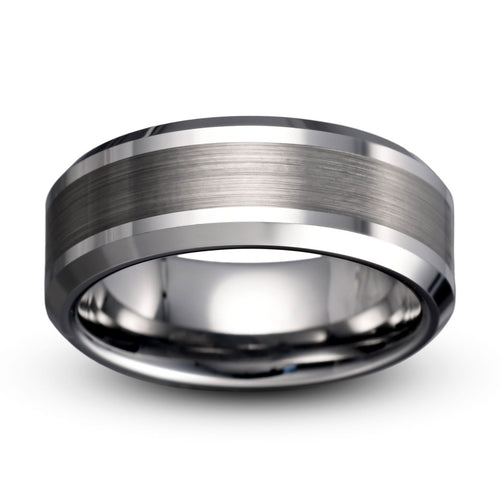 Tungsten ring brushed finish polished beveled edges 8mm