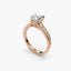 Rose gold ring with a diamond on a white background