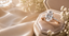Diamond ring in a decorative box on a soft fabric background with flowers.