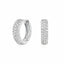 White gold hoop earrings with clear gemstones on a white background