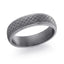 The Blackmere tantalum men's wedding band with laser engraved ornamental pattern and polished stepped edges 6mm width