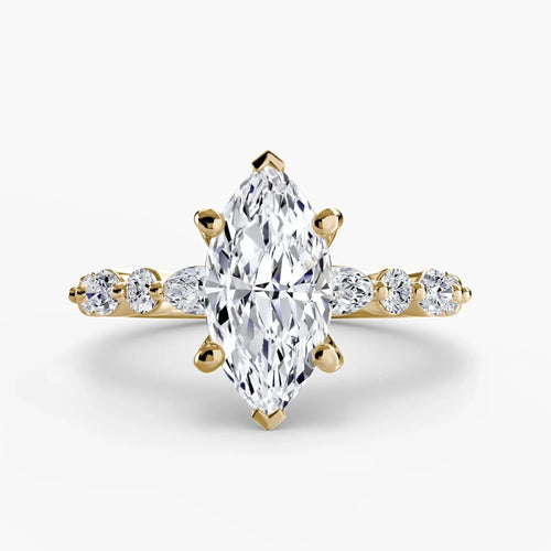 The Liora Crest - Marquise Cut Diamond Engagement Ring with Marquise & Round Side Stones