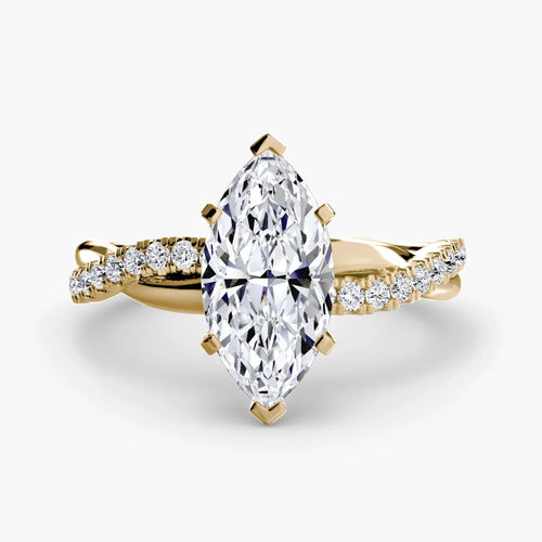 The Aevara - Marquise Diamond Engagement Ring with Twisted Micropave Band