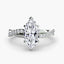 White gold ring with a marquise-shaped diamond twisted pave band on a white background