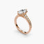 Rose gold ring with a diamond on a white background