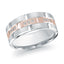 White gold ring with rose gold accents and embedded diamonds on a white background