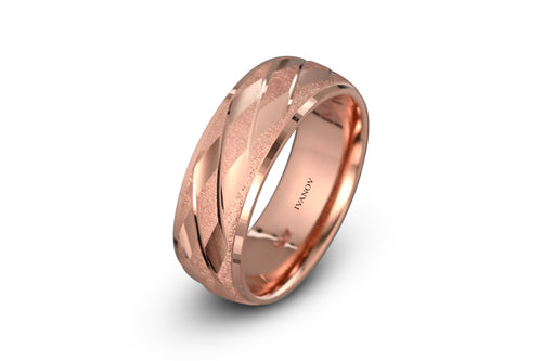 14k rose gold wedding ring with rhombus design 8mm width
