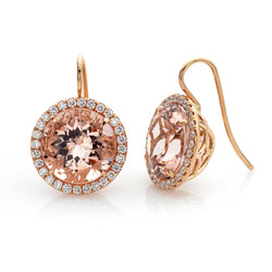 Morganite diamond earring hook 18k rose gold