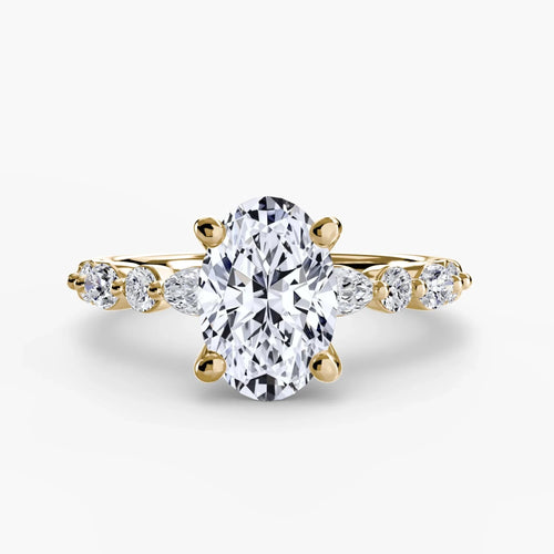 The Mirellin - Oval Cut Diamond Engagement Ring with Marquise & Round Side Stones