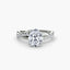 White gold ring with a oval center diamond and twisted pave shank on a white background