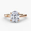 Rose gold solitaire ring with a large oval-cut diamond on a white background