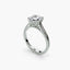 White gold solitaire ring with a large oval diamond on a white background