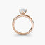 Side view of The Zevara showing pear cut diamond with protected point in double prong setting rose gold