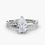 Diamond ring with a pear-shaped center stone on a white background