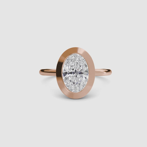 Oval bezel diamond ring solitaire rose gold setting